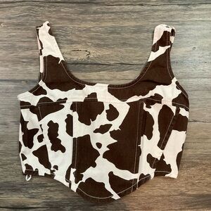 Lone Star Cow Print Crop Top Sz M